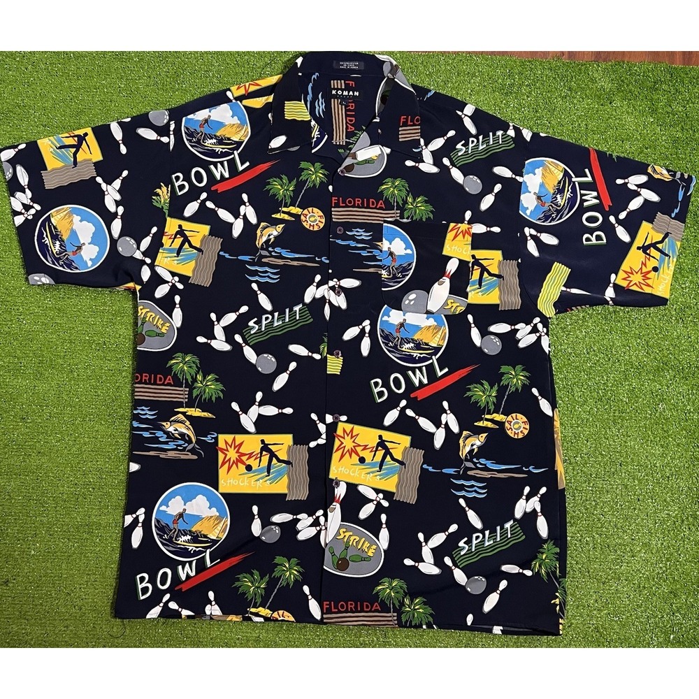 Y2K bowling button down shirt LG oversized dad shirt y2k Casual beach Vintage - Picture 1 of 6